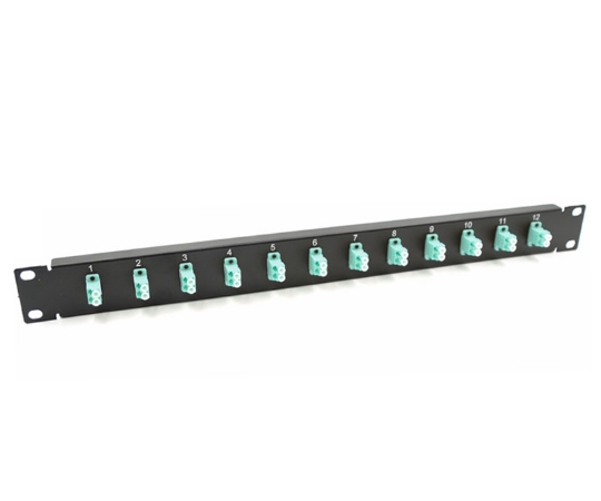 Picture of 19" 1U Panel with 12 Duplex LC Aqua Adapters
