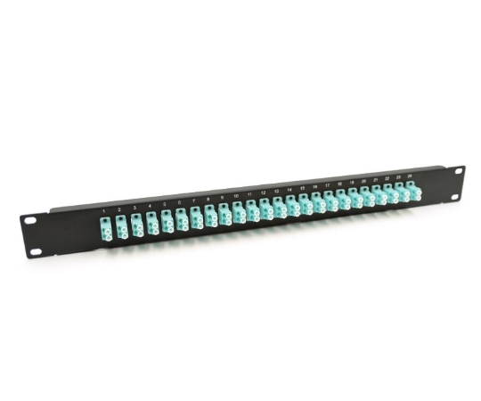 Picture of 19" 1U Panel with 24 Duplex LC Aqua Adapters