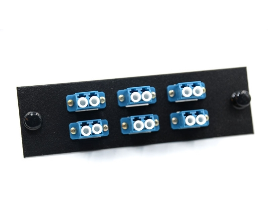 Picture of F-Type Plate with 6 Duplex LC Blue Adapters