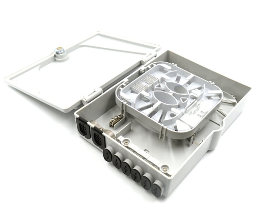 Picture of 12 Fiber Wall Mountable Termination Box - 2 Input Ports and 12 Output Ports - Splice Tray Included 