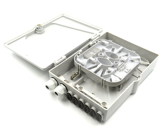 Picture of 12 Fiber Wall Mountable Termination Box - 2 Input Glands and 12 Output Ports - Splice Tray Included