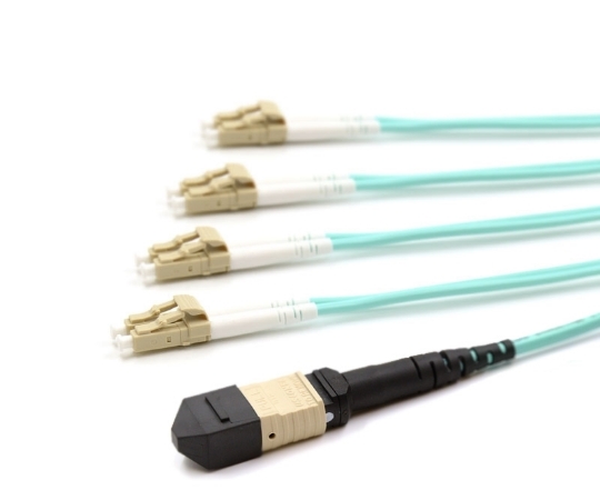 Picture of 5m, MTP Female to 8 LC UPC, 8 Fiber QSFP Multimode OM3 50/125 Fanout Cable