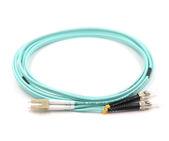 Picture of LC/UPC to LC/UPC Duplex Fiber Optic Patch Cable - 50/125µm Multimode OM3 - 3mm Aqua PVC Rated Jacket - 5 Meters in Total Length